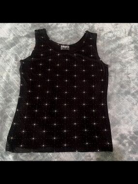 Mojo Black Starburst Print Sleeveless Tank Top Scoop Neck Star Pattern S/M